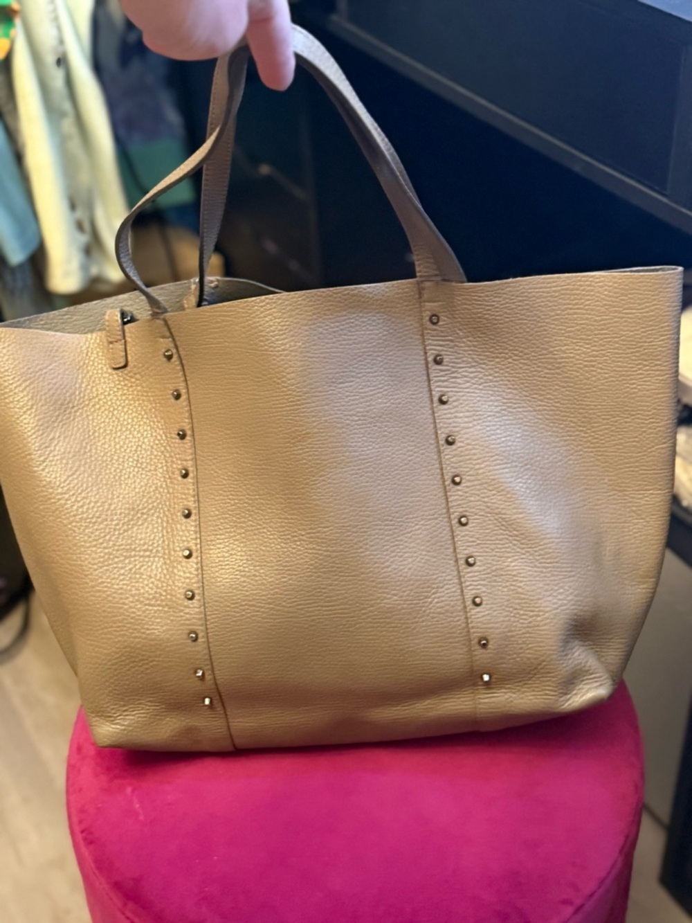 Furla Pebbled Leather Stud-Trim Tote in Taupe